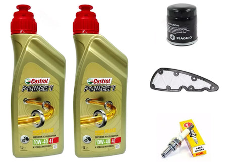 KIT/TAGLIANDO PIAGGIO X10 350 4T 4V 2L CASTROL 10W40 FILTRO OLIO ARIA CANDELA