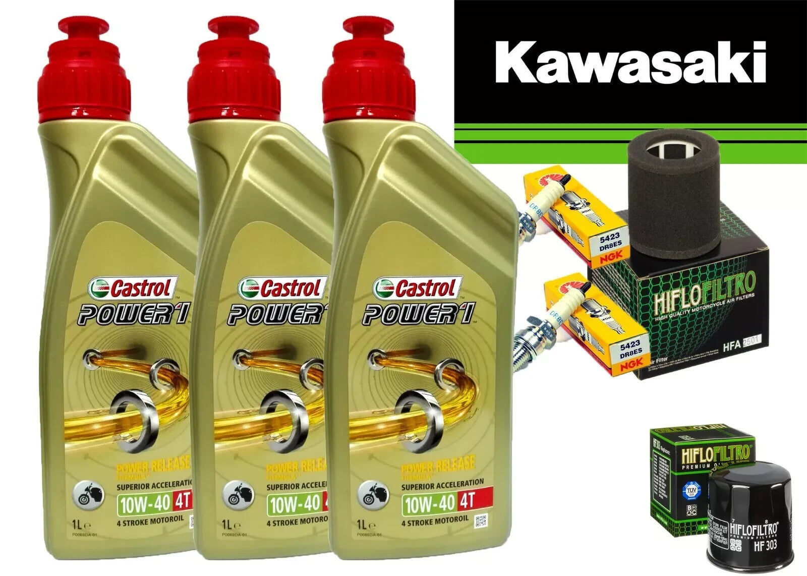 KIT TAGLIANDO KAWASAKI EN 500 1994/1996 CASTROL 10W40 FILTRO OLIO ARIA CANDE