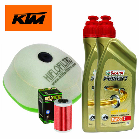 Kit tagliando Castrol Power 1 15W50 filtro olio aria HFF5016 KTM ATV 450 500 EXC