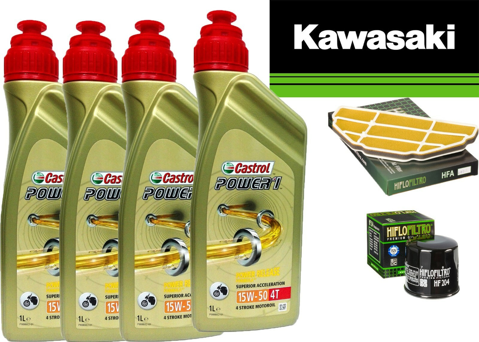 KIT TAGLIANDO KAWASAKI ZX 600  2002  CASTROL 15W50 FILTRO OLIO ARIA  HIFLO