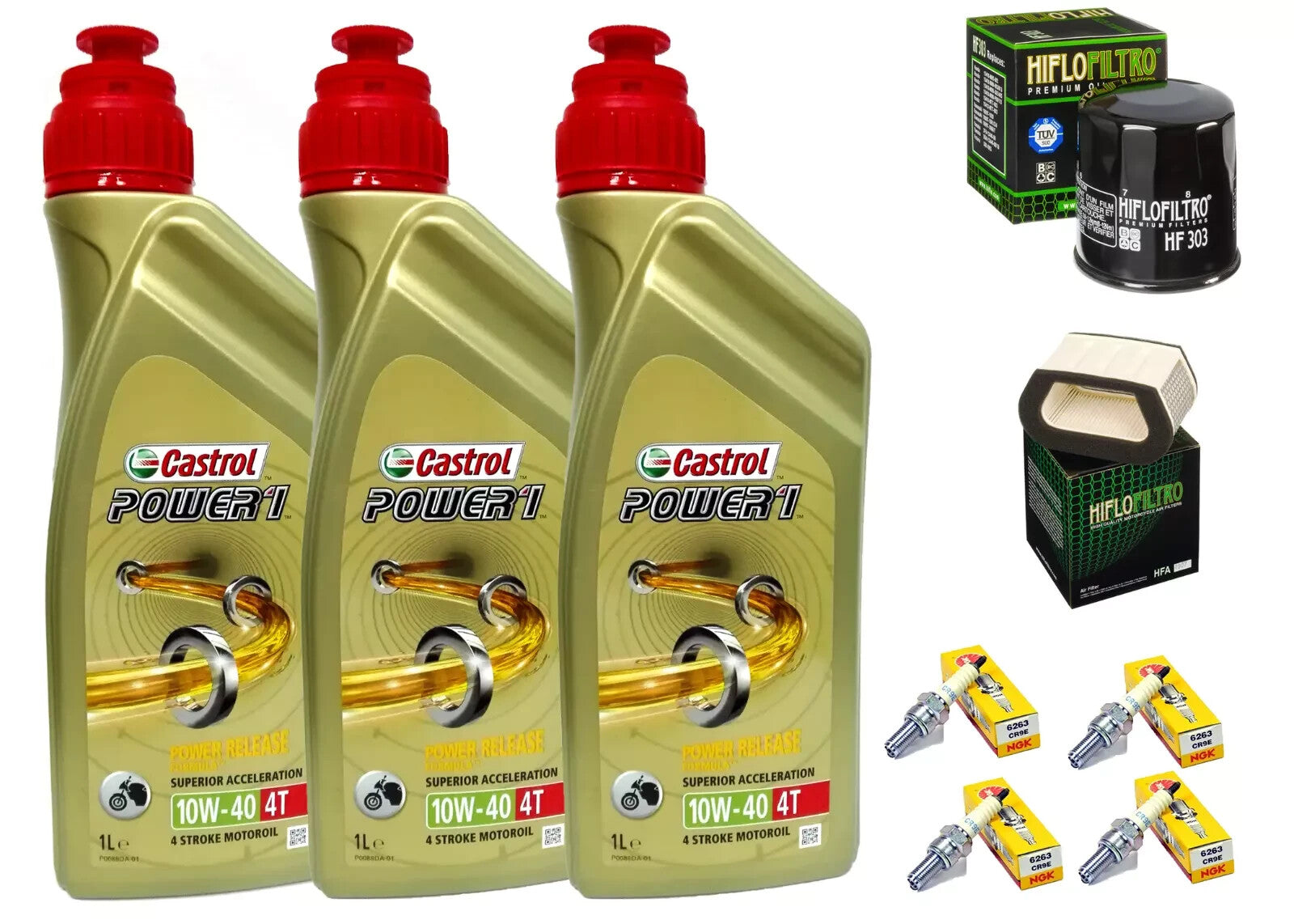 KIT/TAGLIANDO YAMAHA YZF R1 1000 1998/01 CASTROL 10W40 FILTRO OLIO ARIA CANDELE