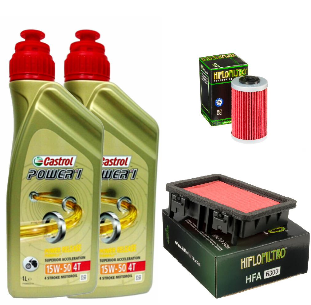 KIT/TAGLIANDO KTM DUKE 200 390 2020 2024 CASTROL 15W50 FILTRI ARIA E OLIO HIFLO