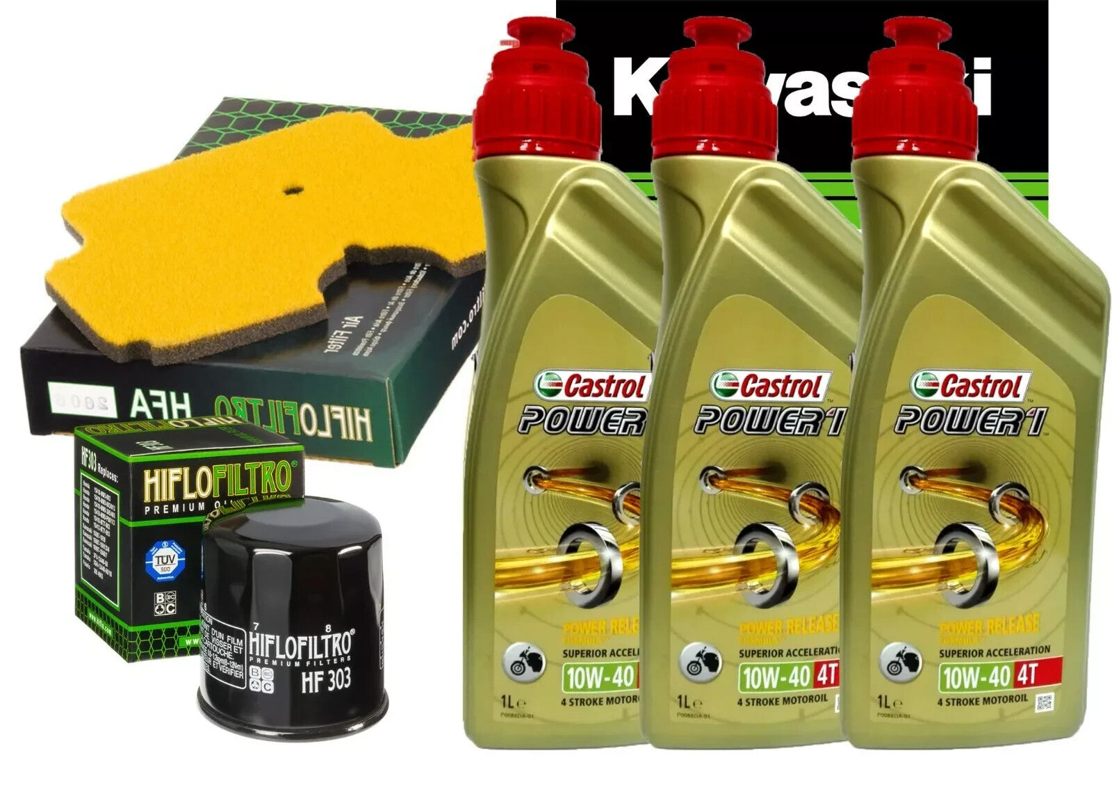 KIT TAGLIANDO CASTROL POWER 1 10W40 FILTRO OLIO ARIA NINJA 650 R 2006/2010