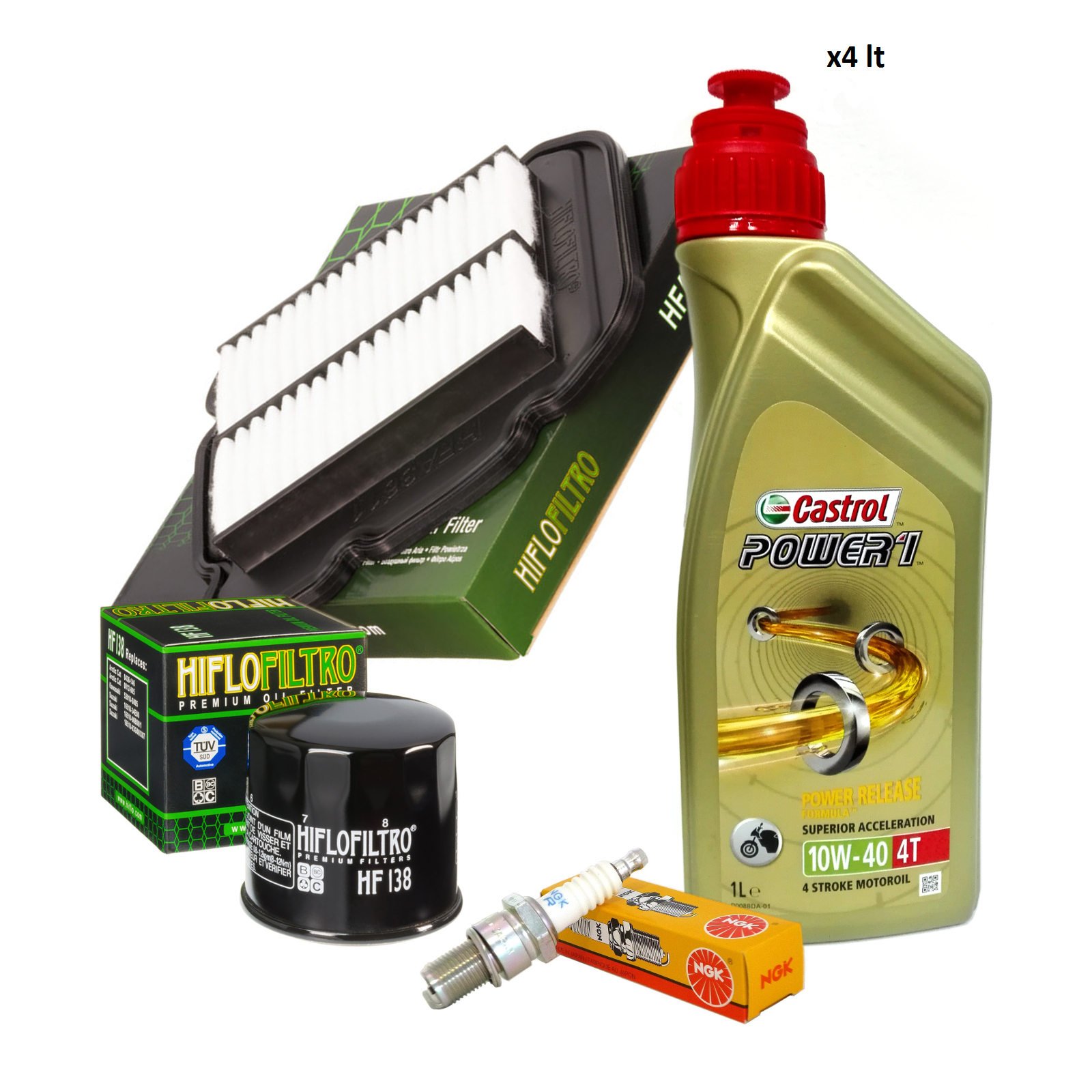 Kit tagliando Castrol Power 1 10W40 filtro olio aria candele Suzuki V-Strom 650