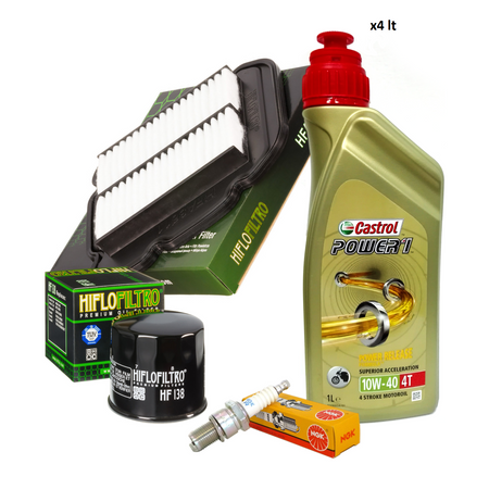 Kit tagliando Castrol Power 1 10W40 filtro olio aria candele Suzuki V-Strom 650