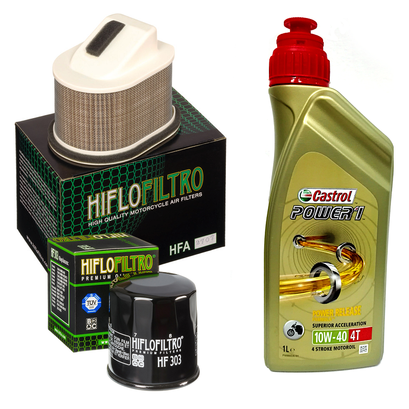 KIT TAGLIANDO CASTROL POWER 1 10W40 FILTRO OLIO ARIA KAWASAKI Z 1000 2007/2009