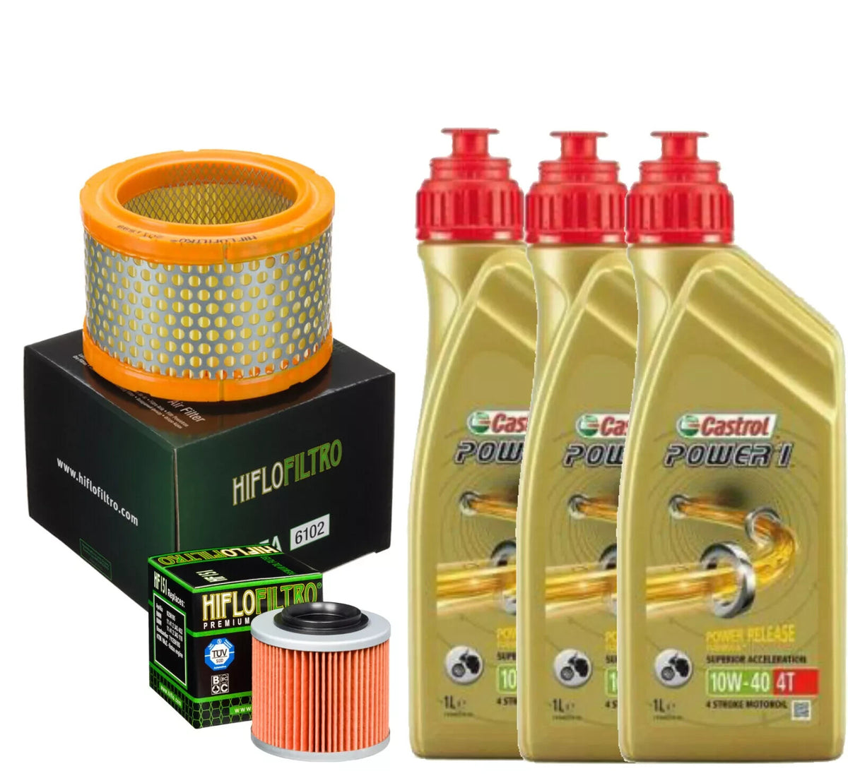 KIT/TAGLIANDO CASTROL POWER 10W40 /FILTRO OLIO ARIA APRILIA PEGASO 650 1997/1999