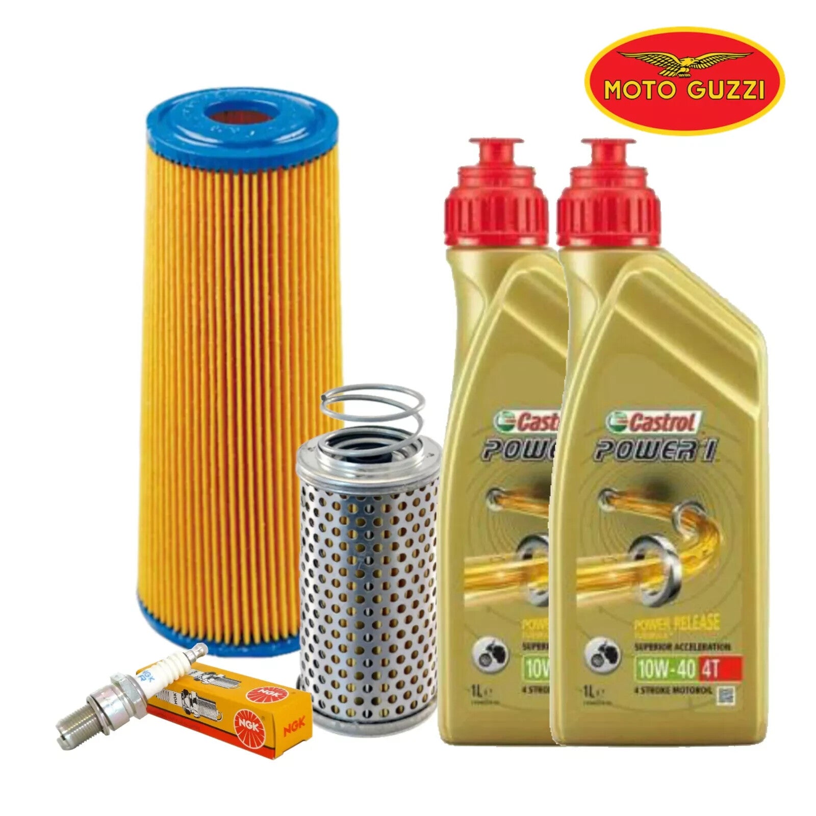 KIT/TAGLIANDO MOTO GUZZI V35 350 Castrol 10W40 filtro olio aria candele X GUZZI