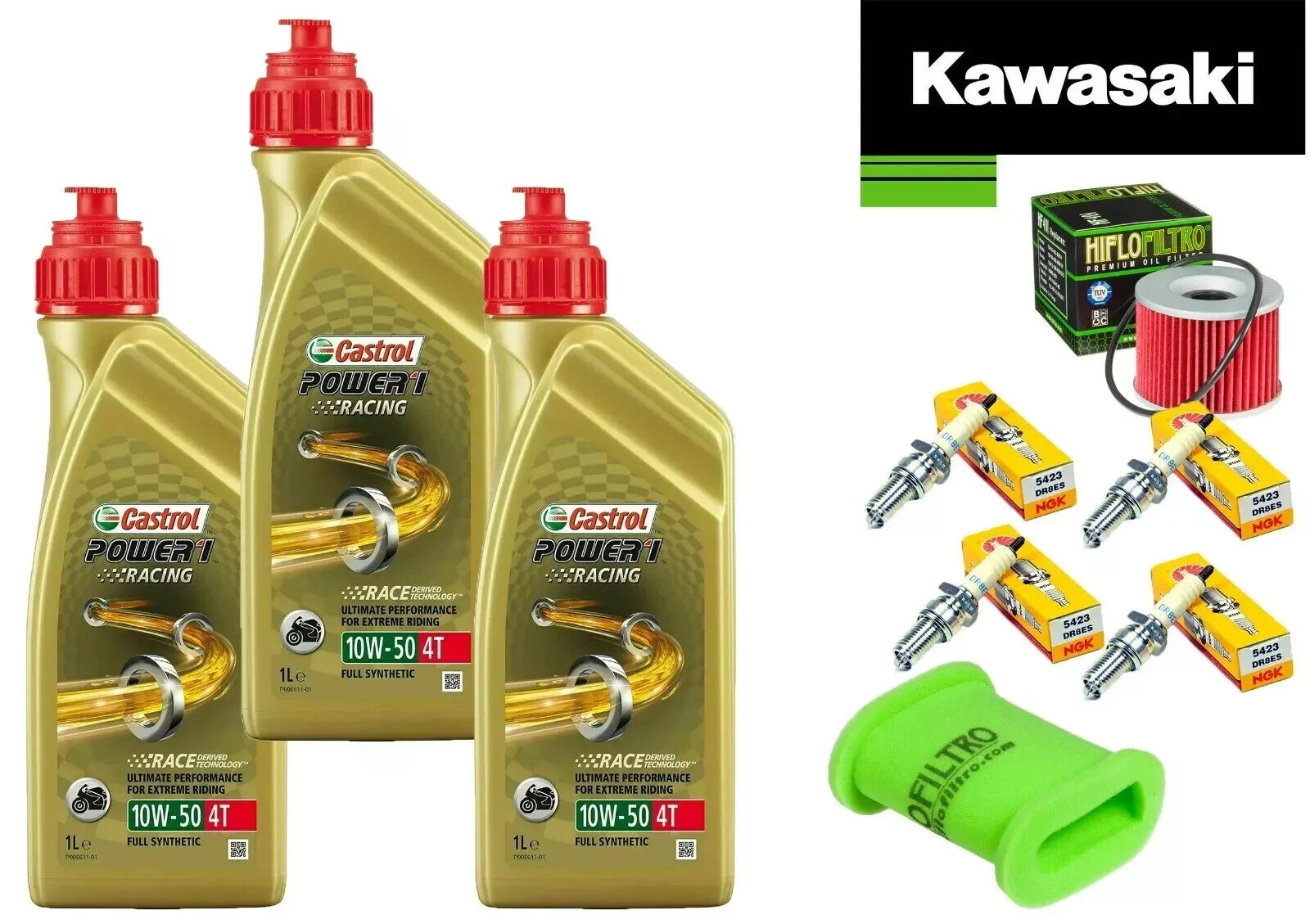 KIT TAGLIANDO KAWASAKI  ZX 600 88/00 CASTROL 10W50 RAC FILTRO OLIO ARIA CANDELE
