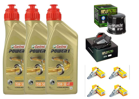 KIT TAGLIANDO YAMAHA YZF R6 600 CASTROL POWER 1 15W50 FILTRO OLIO ARIA CANDELE