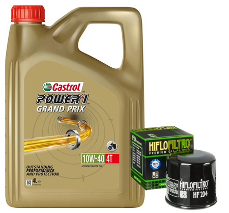 KIT TAGLIANDO HONDA YAMAHA CASTROL POWER 1 10W40 GRAND PRIX FILTRO OLIO HF204