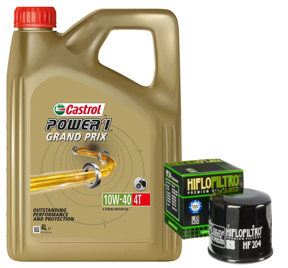 KIT TAGLIANDO HONDA YAMAHA CASTROL POWER 1 10W40 GRAND PRIX FILTRO OLIO HF204