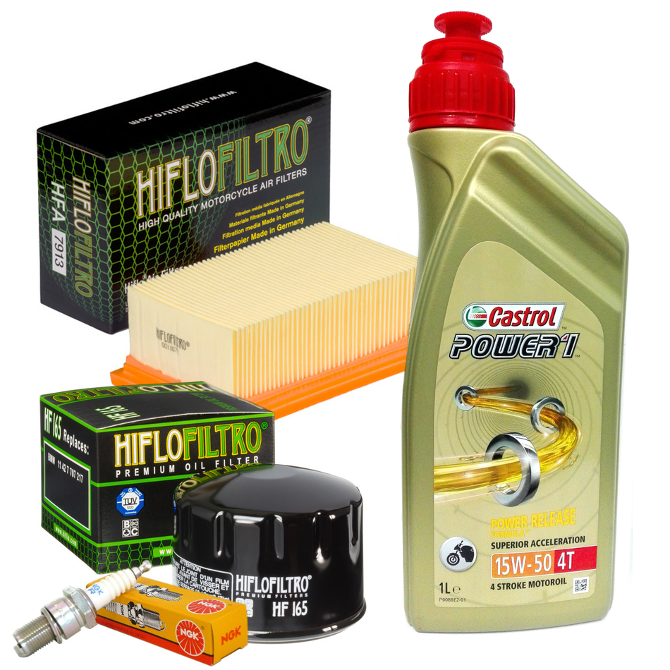 TAGLIANDO BMW-F-800-R 2010-2016 KIT FILTR OLIO ARIA CANDELE CASTROL POWER 15W-50