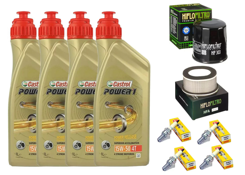 KIT/TAGLIANDO YAMAHA /FZS 1000 FAZER CASTROL 15W50/FILTRO OLIO ARIA CANDELE MOTO