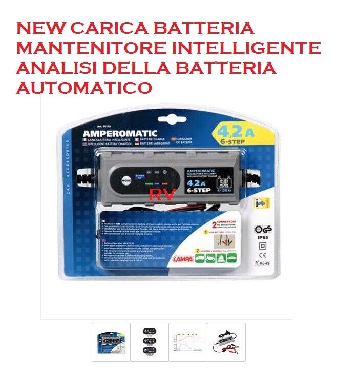 CARICABATTERIA MANTENITORE  AUTOMATICO  6/12V 0,8/4,2A  LAMPA BARCA MOTO AUTO TU