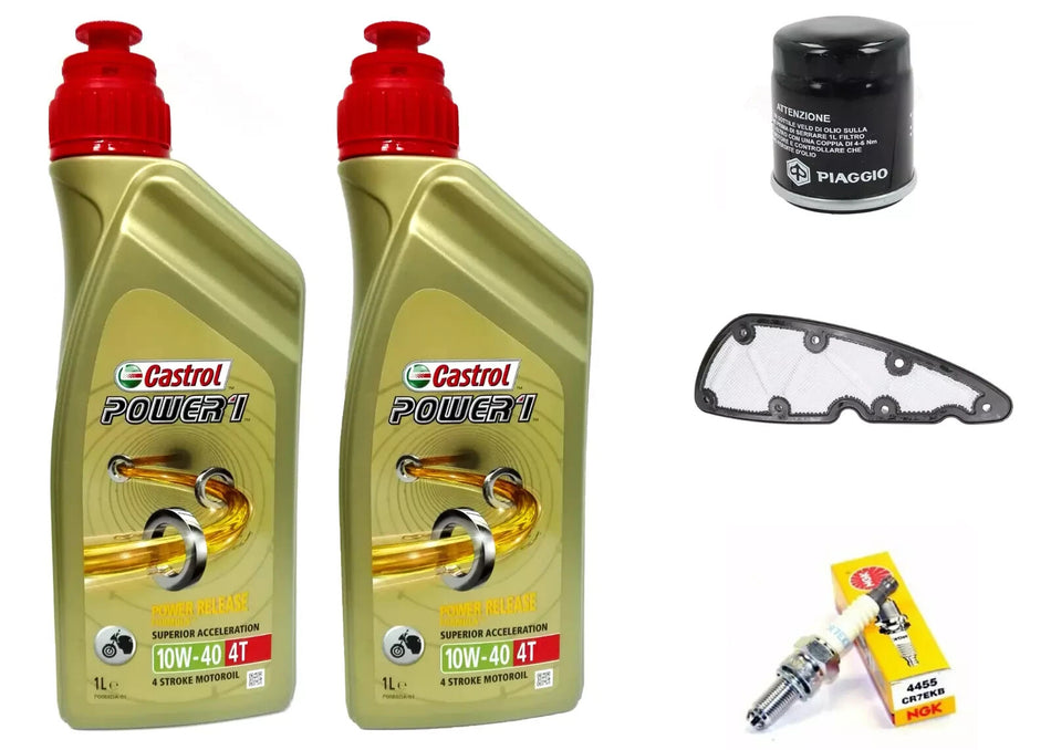 KIT/TAGLIANDO PIAGGIO X10 350 4T 4V 2L CASTROL 10W40 FILTRO OLIO ARIA CANDELA