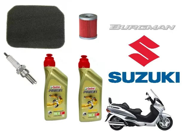 TAGLIANDO SUSUKI AN BURGMAN 250 1998/2002  OLIO CASTROL FILTRO OLIO ARIA CANDELA