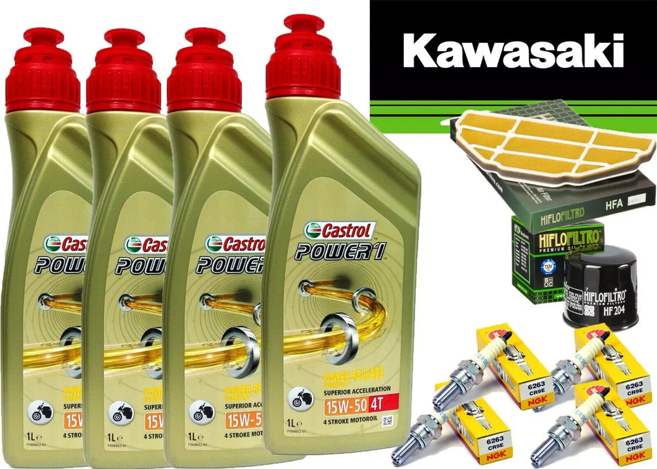 KIT/TAGLIANDO KAWASAKI ZX 636 2002 CASTROL 15W50 FILTRO OLIO ARIA CANDELE MOTO