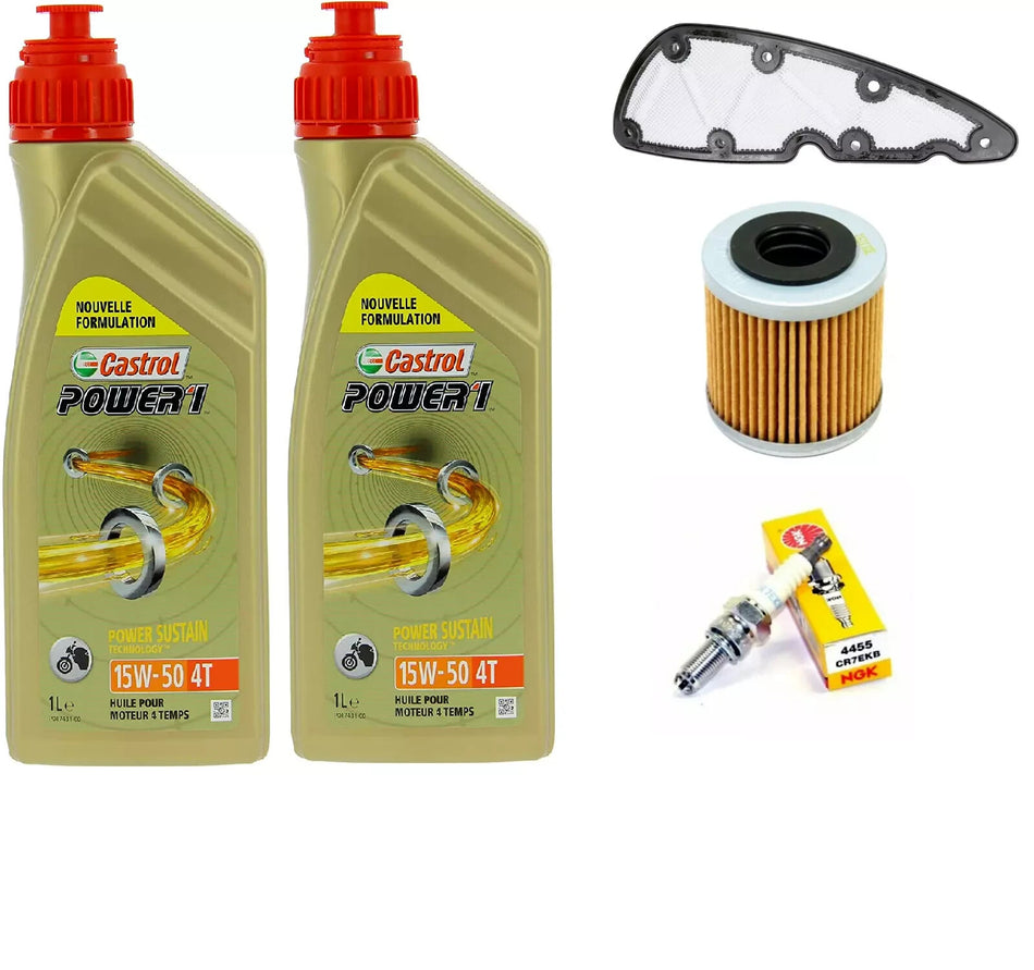 KIT TAGLIANDO PIAGGIO BEVERLY 350 2LT Castrol 15W50 FILTRO OLIO ARIA CANDELA 350