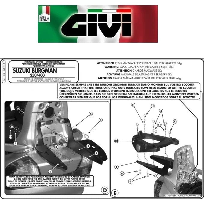 Attacco posteriore specifico per suzuki AN 250-400 Burgman SR115 GIVI