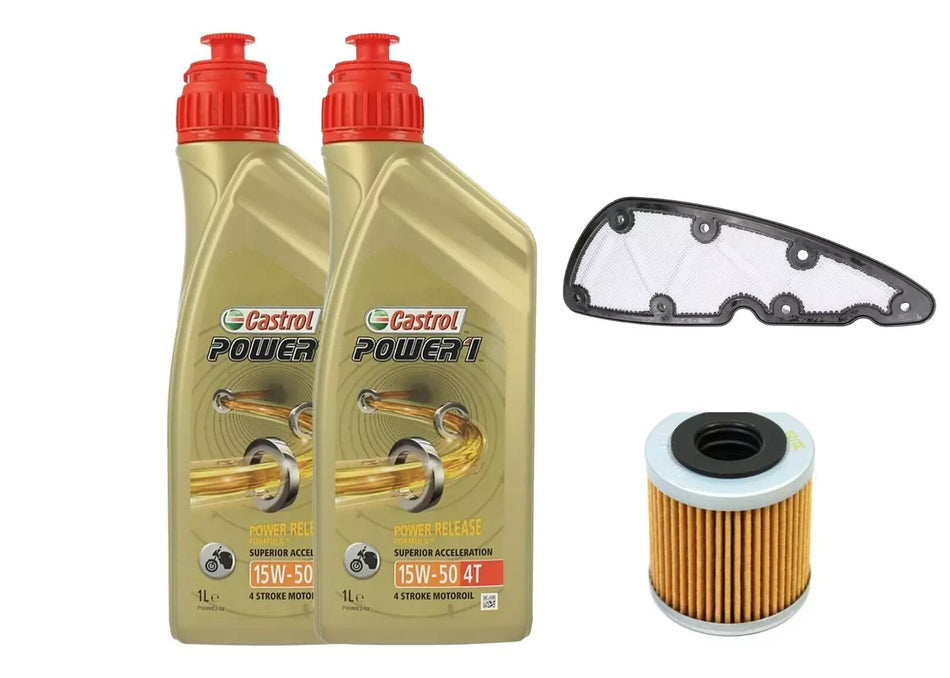 KIT/TAGLIANDO PIAGGIO BEVERLY 350 2011 2018 CASTROL 15W50 FILTRO OLIO ARIA