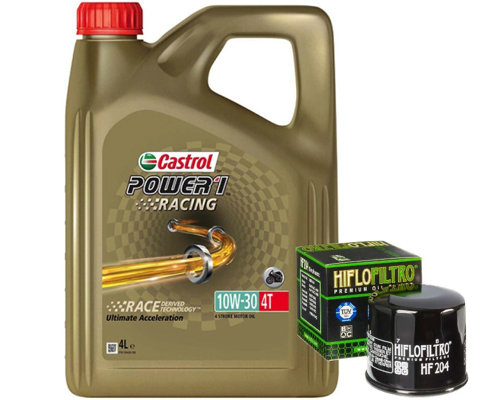KIT TAGLIANDO 4 LITRI CASTROL POWER 1 10W30 RACING + FILTRO OLIO HF204