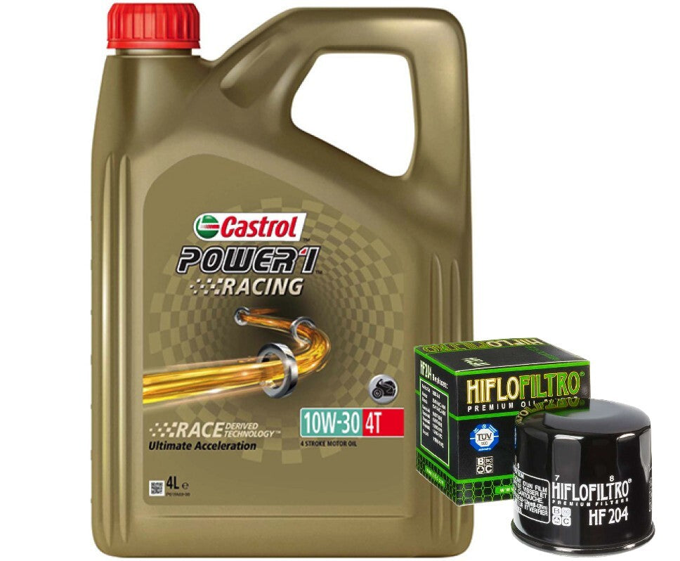 KIT TAGLIANDO 4 LITRI CASTROL POWER 1 10W30 RACING + FILTRO OLIO HF204