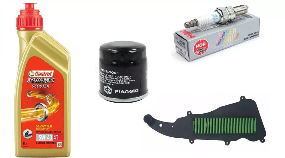 TAGLIANDO LIBERTY 50 IGET 2015 2022 CASTROL 5W40 FILTRO ARIA OLIO CANDELA NGK