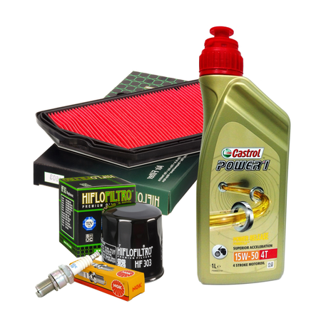 Kit tagliando Castrol Power 1 15W50 filtro olio aria candele Honda CBR 600 F