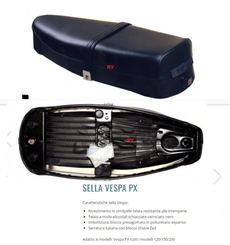 SELLA NERA CON TELAIO IN FERRO E MOLLE VESPA PX  125 150 200 PELLE