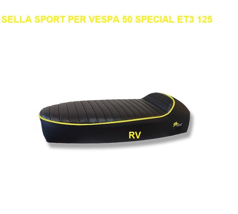 Sella Nera Sport Con Bordino GIALLO  Vespa 50 Special R L 125 Primavera ET3 GARA