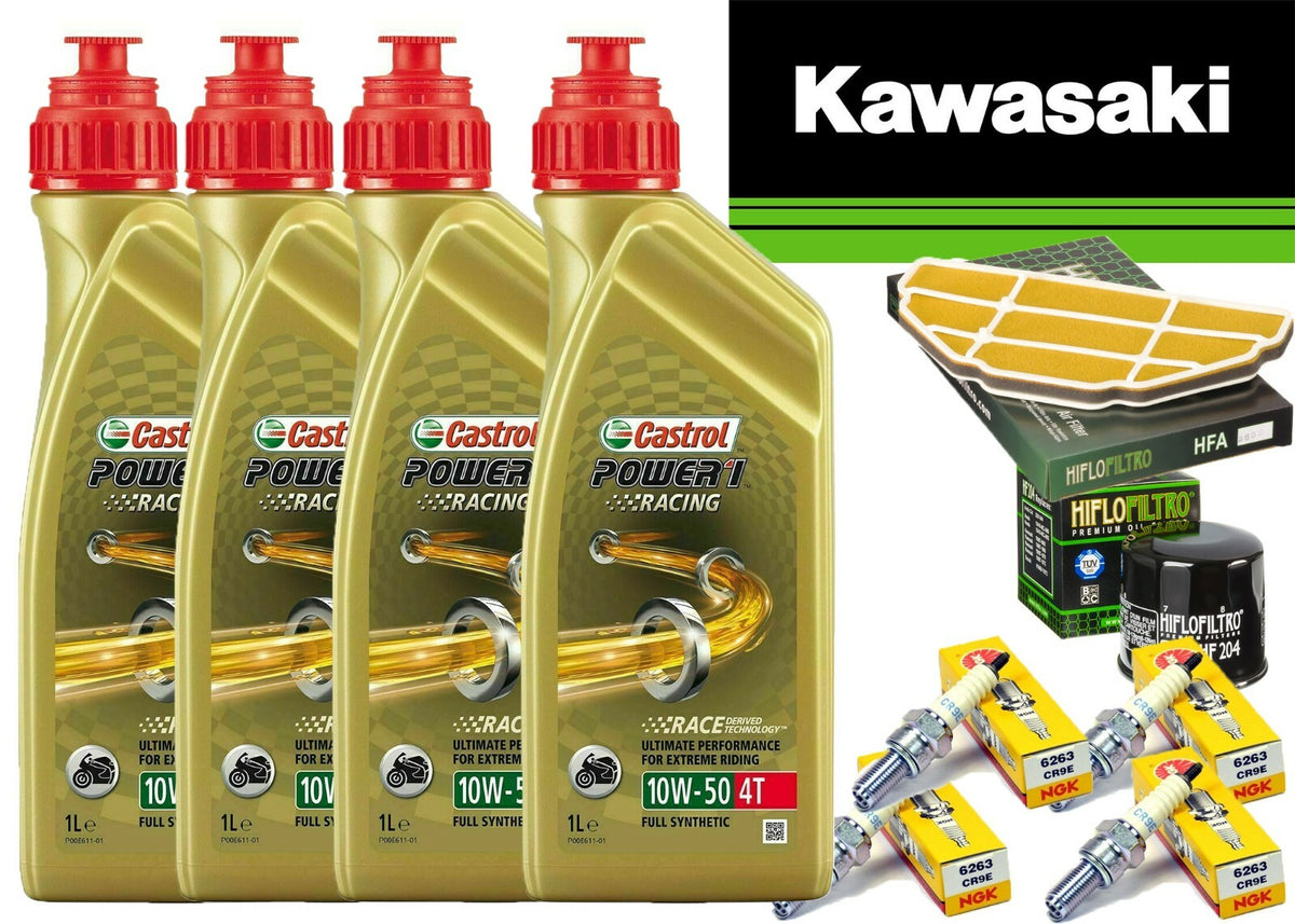 KIT TAGLIANDO KAWASAKI ZX 600 2002 CASTROL 10W50 RACING FILTRO OLIO ARIA CANDE 