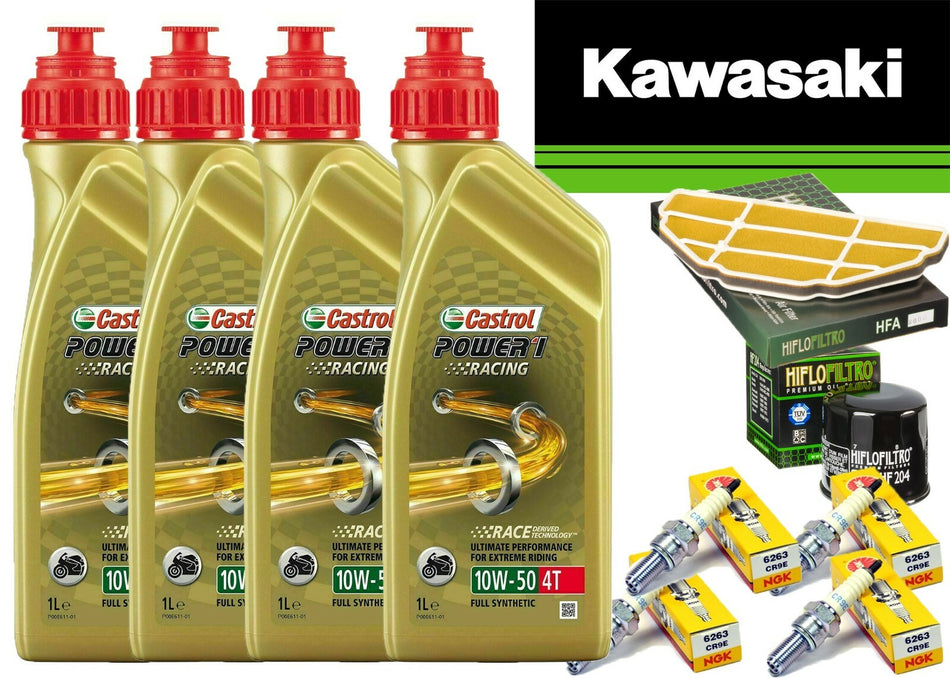 KIT TAGLIANDO KAWASAKI ZX 600 2002 CASTROL 10W50 RACING FILTRO OLIO ARIA CANDE 