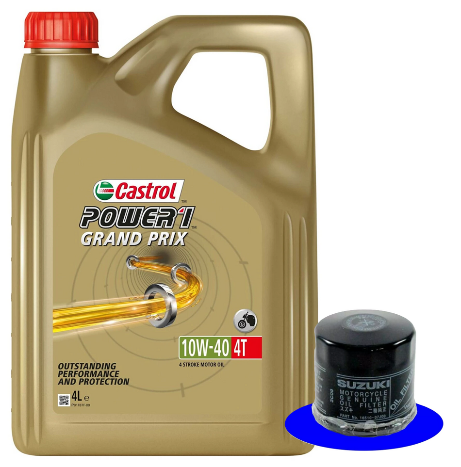 KIT TAGLIANDO SUZUKI 4 L CASTROL POWER 1 GRAND PRIX 10W40 FILTRO OLIO ORIGINALE