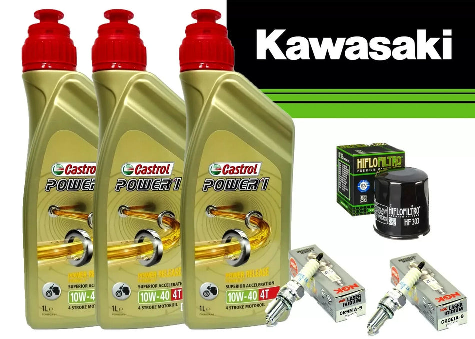 KIT/TAGLIANDO KAWASAKI ER-6N-650 2009 2012 FILTRO OLIO CASTROL 10W40 CANDELE