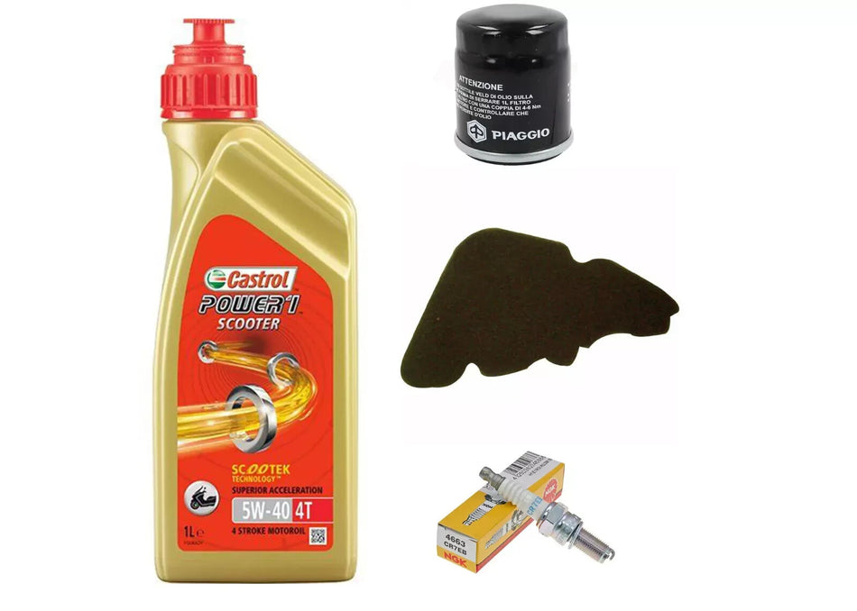 KIT/TAGLIANDO PER PIAGGIO LIBERTY 125/150 CASTROL 5W40 FILTRO OLIO ARIA CANDELA