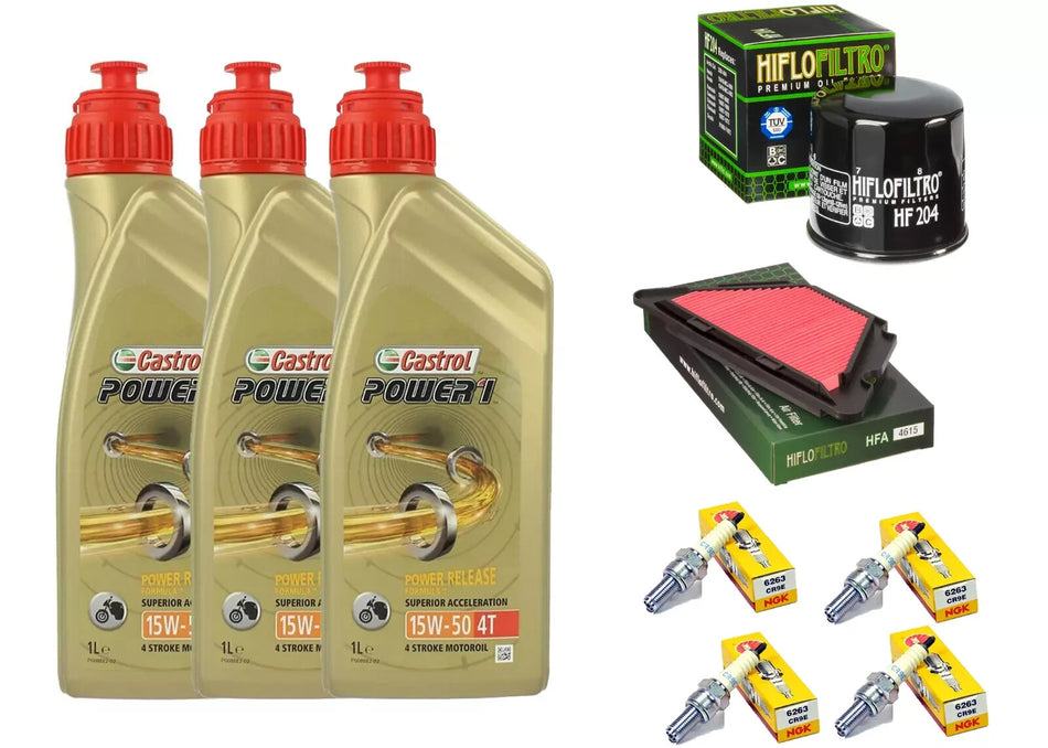 KIT/TAGLIANDO YAMAHA XJ6/DIVERSION CASTROL POWER 15W50/FILTRO OLIO ARIA CANDELE