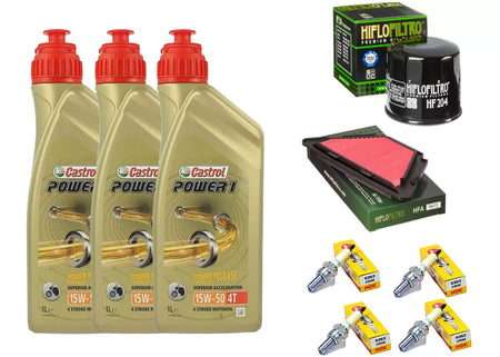 KIT/TAGLIANDO YAMAHA XJ6/DIVERSION CASTROL POWER 15W50/FILTRO OLIO ARIA CANDELE
