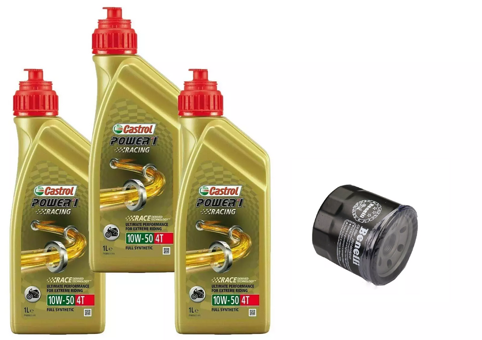 TAGLIANDO BENELLI LEONCINO 500 16/20 CASTROL 10W50 RACING FILTRO OLIO ORIGINALE