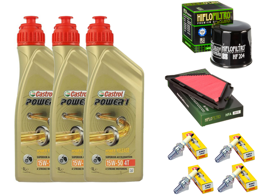 KIT/TAGLIANDO YAMAHA XJ6/DIVERSION CASTROL POWER 15W50/FILTRO OLIO ARIA CANDELE