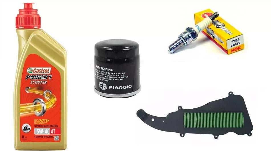 TAGLIANDO LIBERTY 125 IGET 2015 2022 CASTROL 5W40 FILTRO ARIA OLIO CANDELA NGK