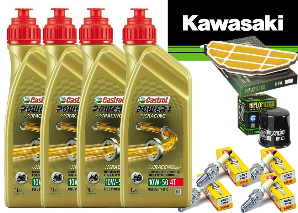 KIT TAGLIANDO KAWASAKI ZX 600  98/01CASTROL 10W50 RACING FILTRO OLIO ARIA CANDE 