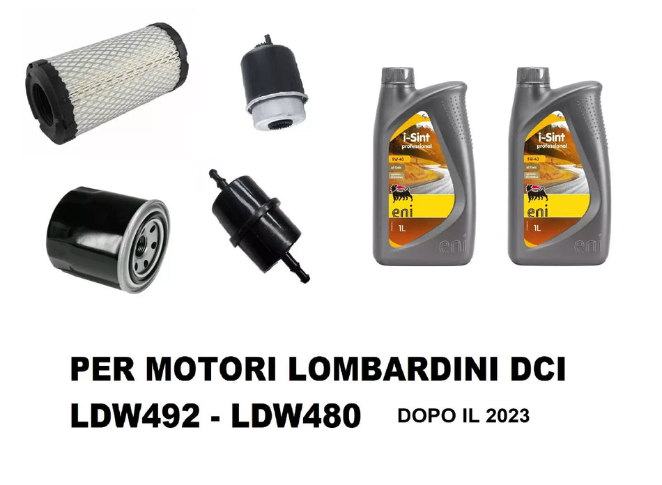 KIT TAGLIANDO COMPLETO MOTORE LOMBARDINI LDW492-480 DCI LIGIER MICROCAR CHATENET