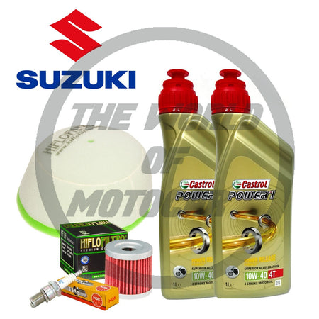 Kit tagliando Castrol Power 1 10W40 filtro olio aria candela Suzuki DR-Z 400 E 
