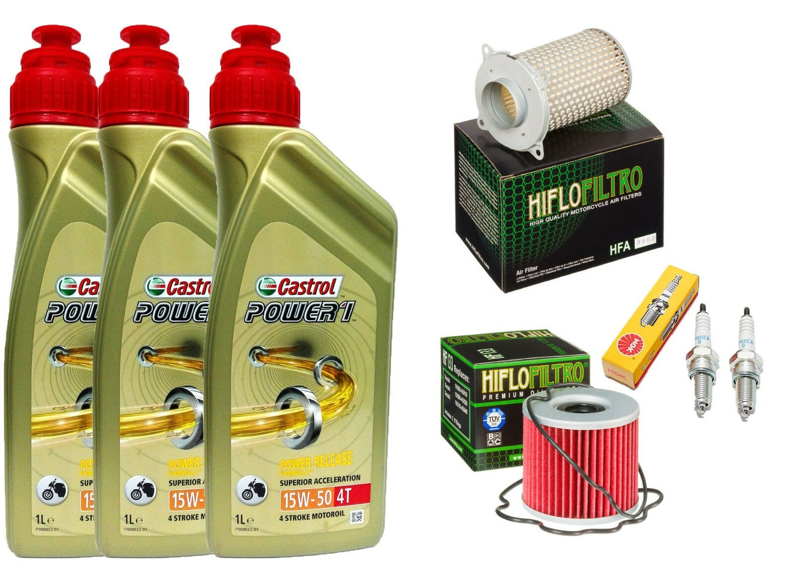 KIT TAGLIANDO SUZUKI GS 500 1988 /2010 CASTROL 15W50 FILTRO ARIA OLIO CANDELE
