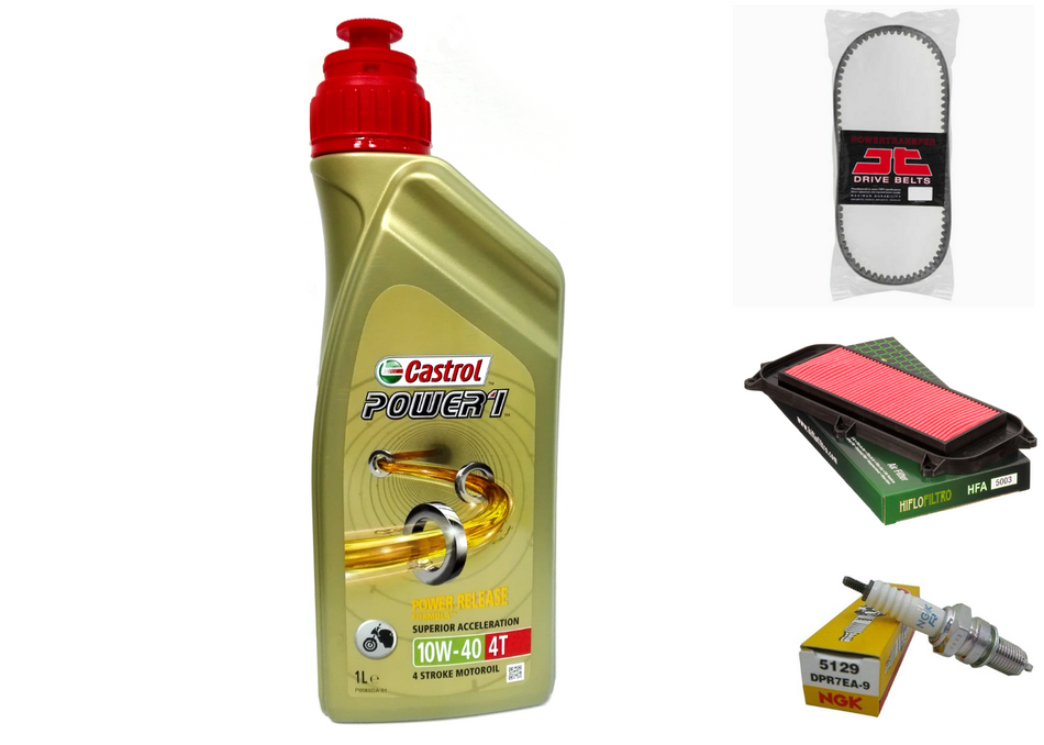 KIT/TAGLIANDO KYMCO XCITING 300 R CASTROL 10W40 FILTRO OLIO ARIA CANDELA CINGHIA