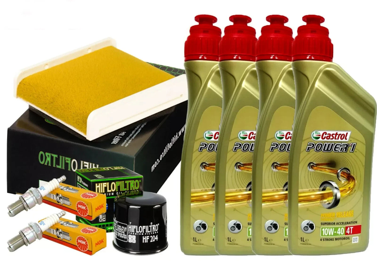 Kit tagliando Castrol 10W40 filtro olio aria candele PER KAWASAKI GPZ 500 S 2003