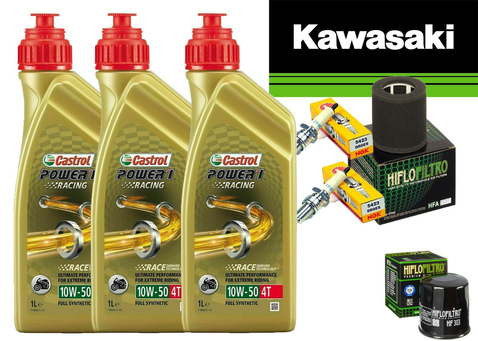 KIT TAGLIANDO KAWASAKI EN 5000 90/90 CASTROL 10W50 RACING FILTRO OLIO ARIA CANDE
