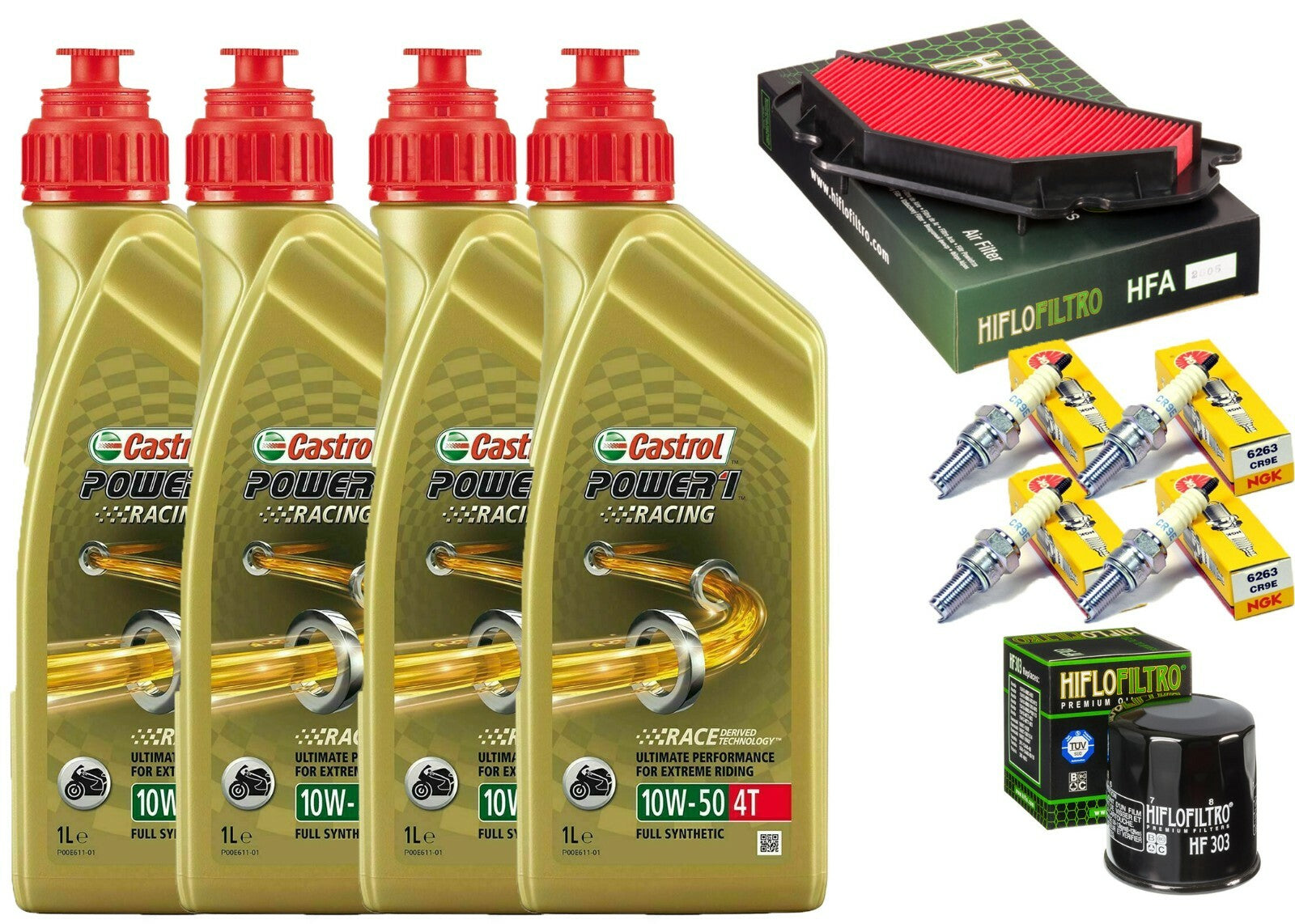 KIT TAGLIANDO KAWASAKI ZX 600 03/04 CASTROL 10W50 RACING FILTRO OLIO ARIA CANDE 