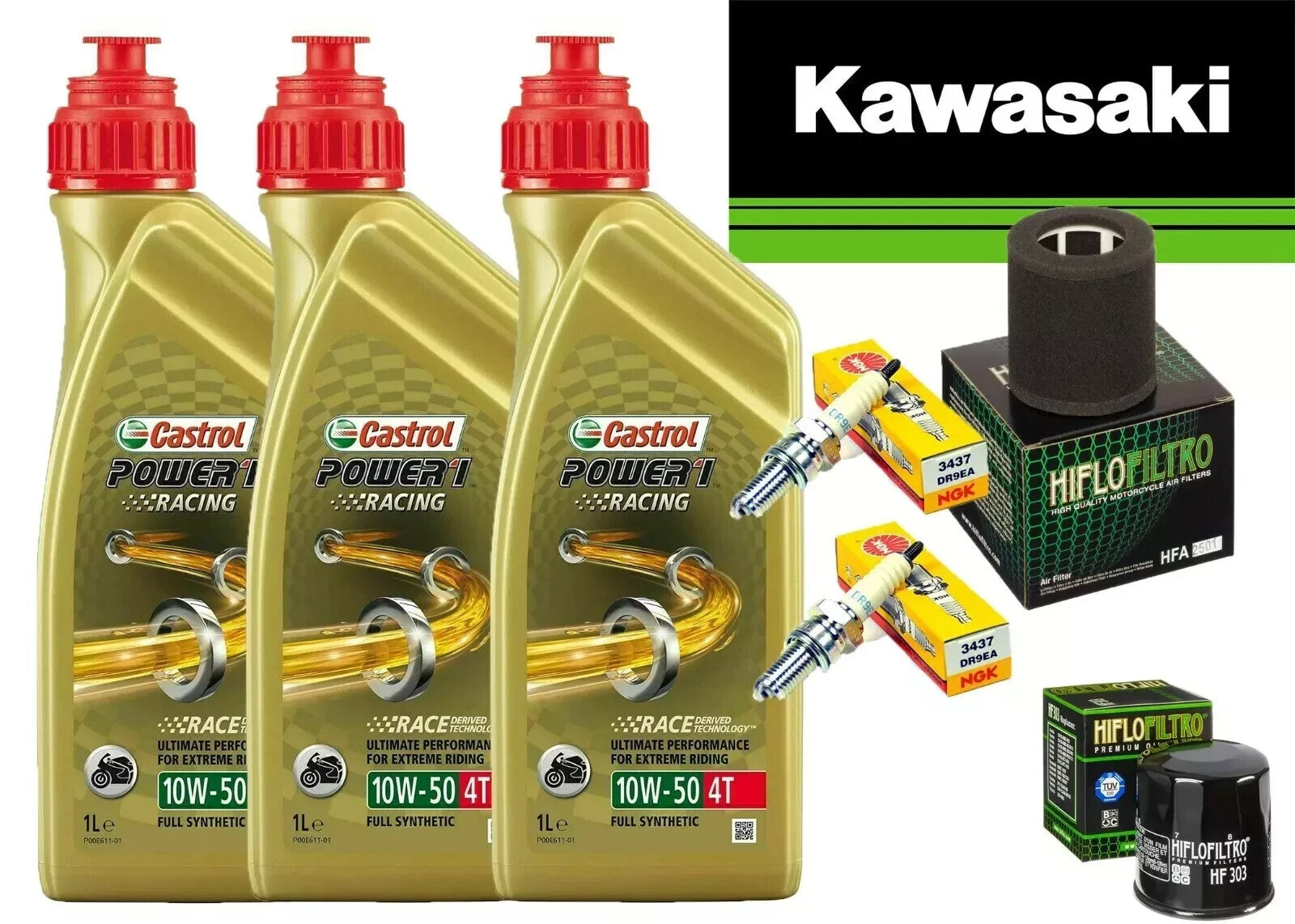 KIT TAGLIANDO KAWASAKI EN 500 94/96 CASTROL 10W50 RACING  FILTRO OLIO ARIA CANDE